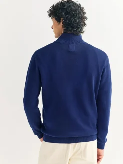 Next Dark Blue Plain N.Premium Regular Fit 100% Cotton Premium Quarter Zip Jumper Outlet