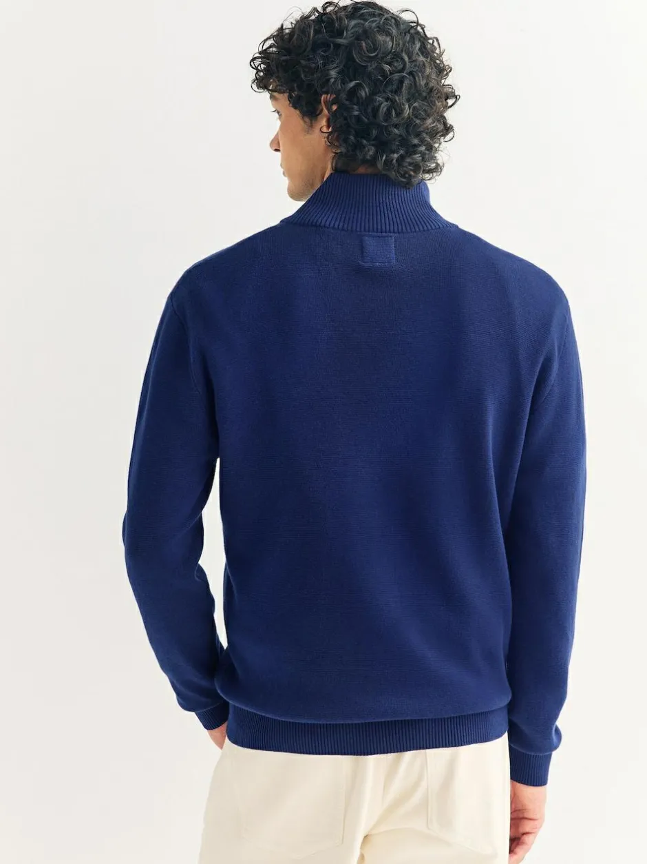 Next Dark Blue Plain N.Premium Regular Fit 100% Cotton Premium Quarter Zip Jumper Outlet