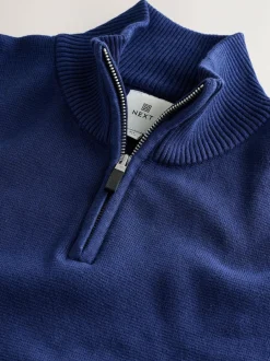 Next Dark Blue Plain N.Premium Regular Fit 100% Cotton Premium Quarter Zip Jumper Outlet