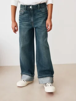 Next Dark Blue Turn Up Wide Leg Jeans (3-16yrs) Online