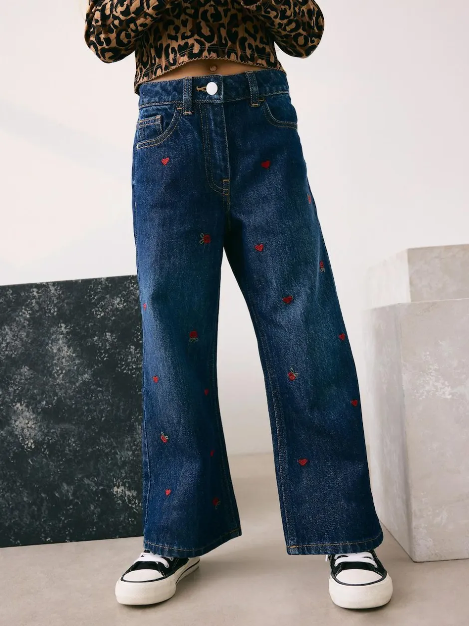 Next Dark Blue Wide Floral Print Embellished Jeans (3-16yrs)