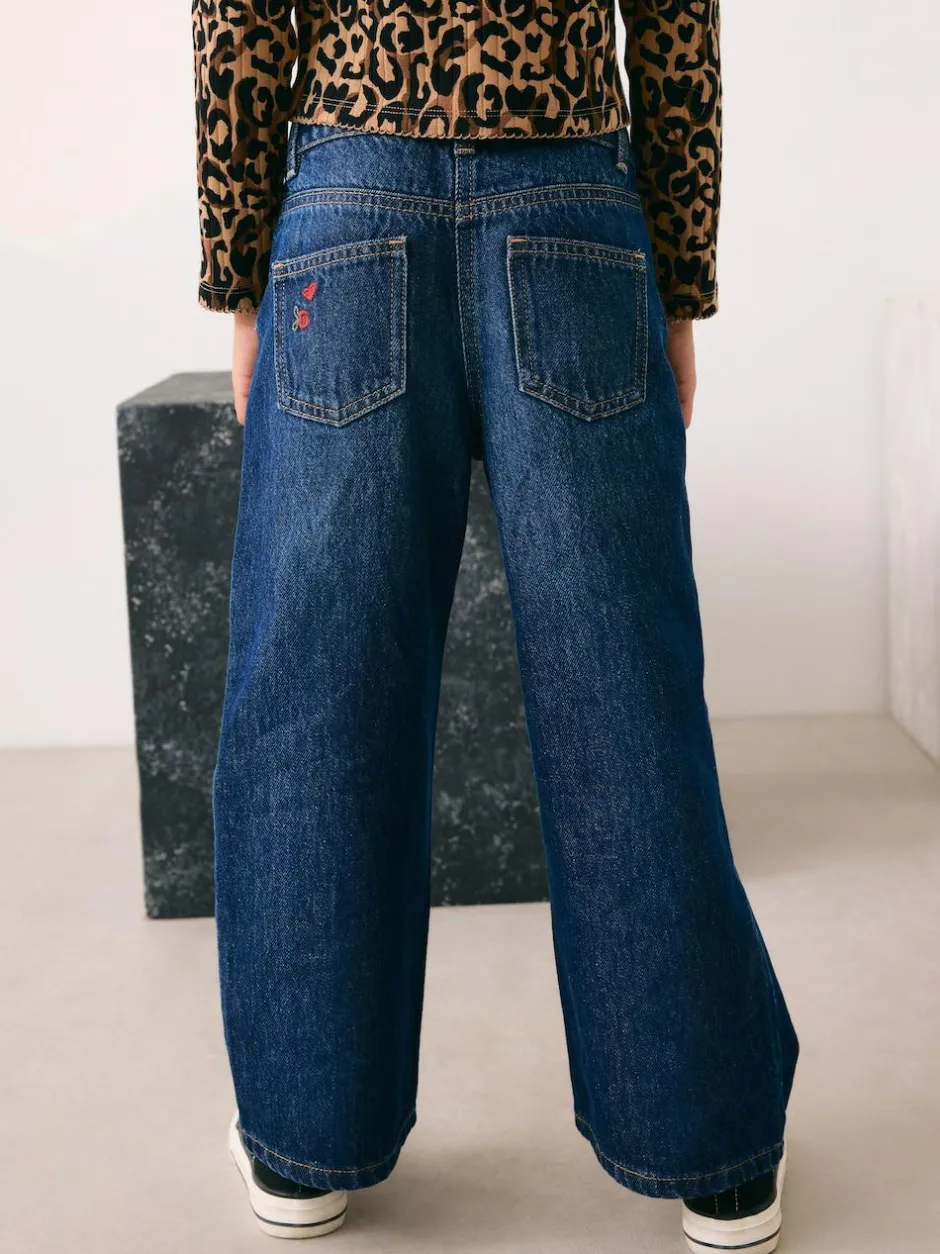 Next Dark Blue Wide Floral Print Embellished Jeans (3-16yrs)
