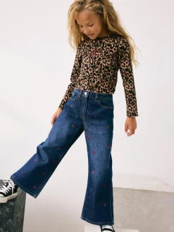 Next Dark Blue Wide Floral Print Embellished Jeans (3-16yrs)