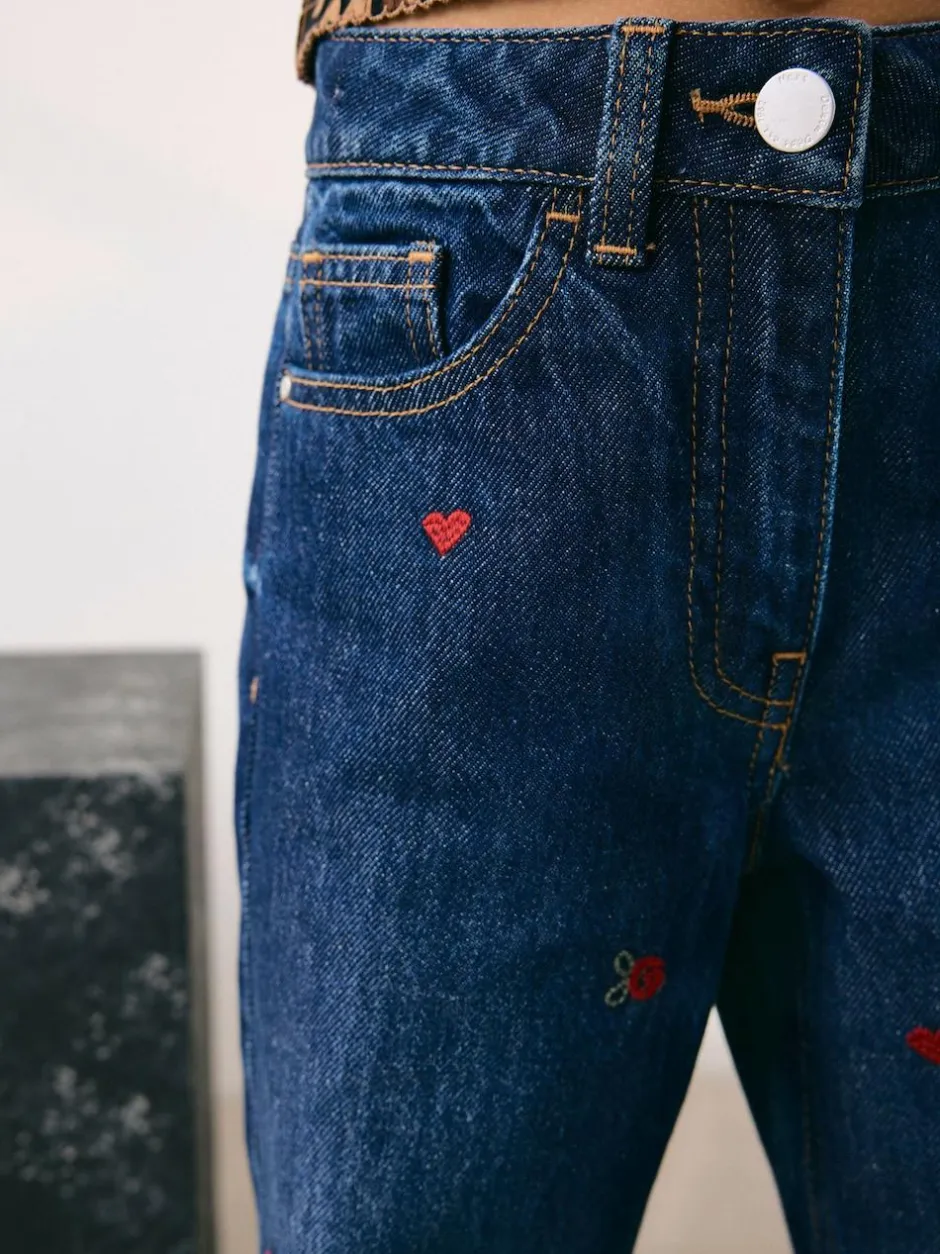 Next Dark Blue Wide Floral Print Embellished Jeans (3-16yrs)