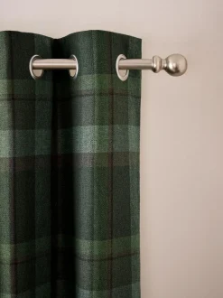 Next Dark Green Brushed Check Lined Eyelet Curtains Sale