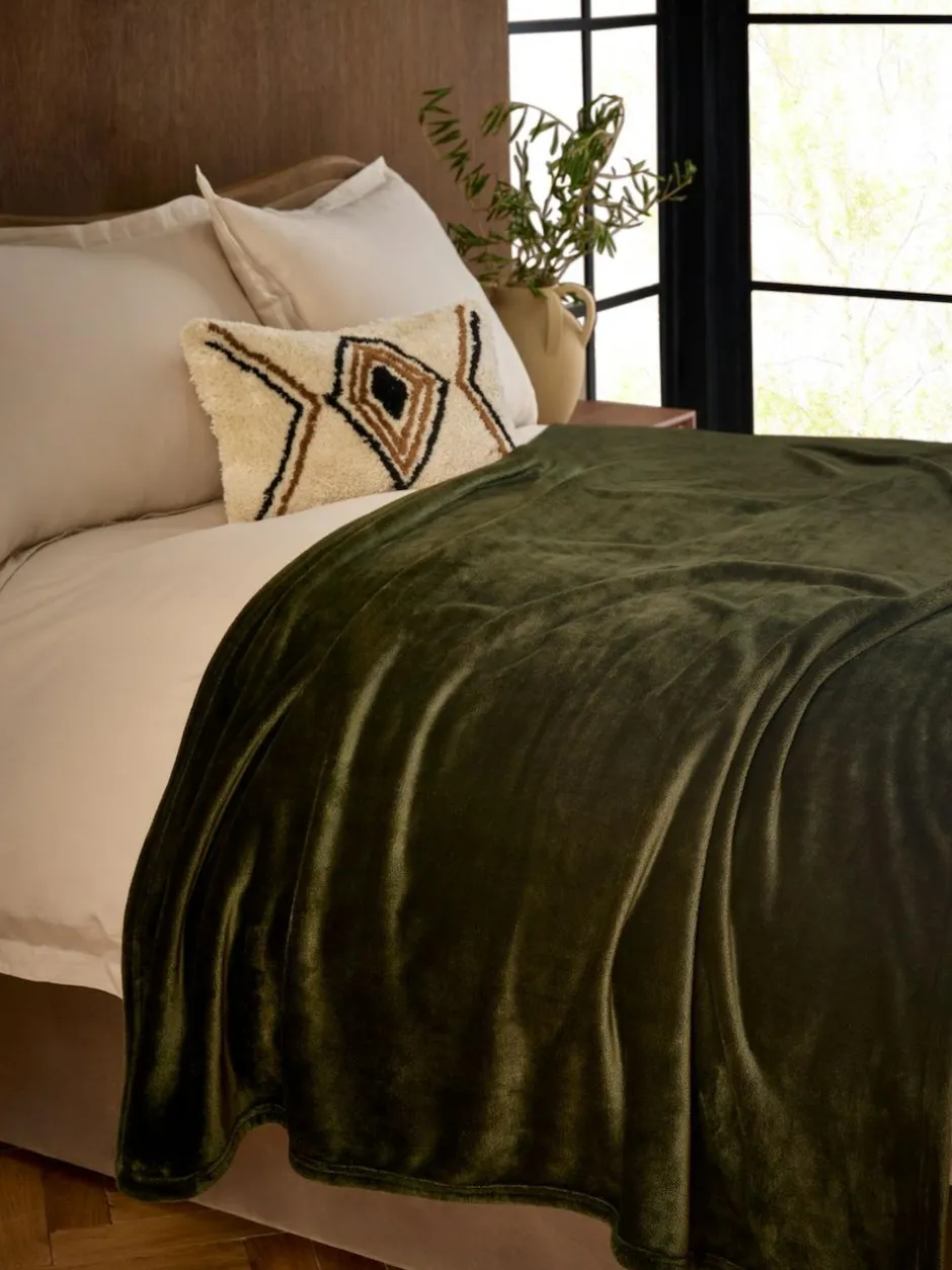 Next Dark Green Plush Fleece Throw Outlet
