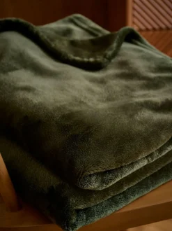 Next Dark Green Plush Fleece Throw Outlet