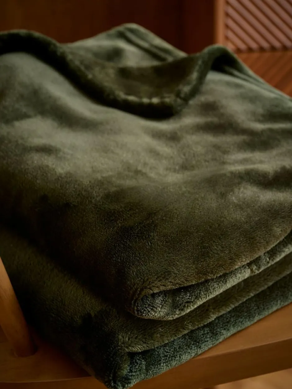 Next Dark Green Plush Fleece Throw Outlet