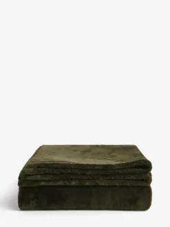 Next Dark Green Plush Fleece Throw Outlet