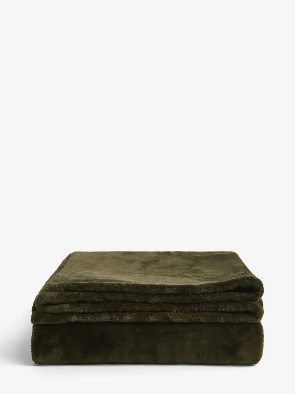 Next Dark Green Plush Fleece Throw Outlet