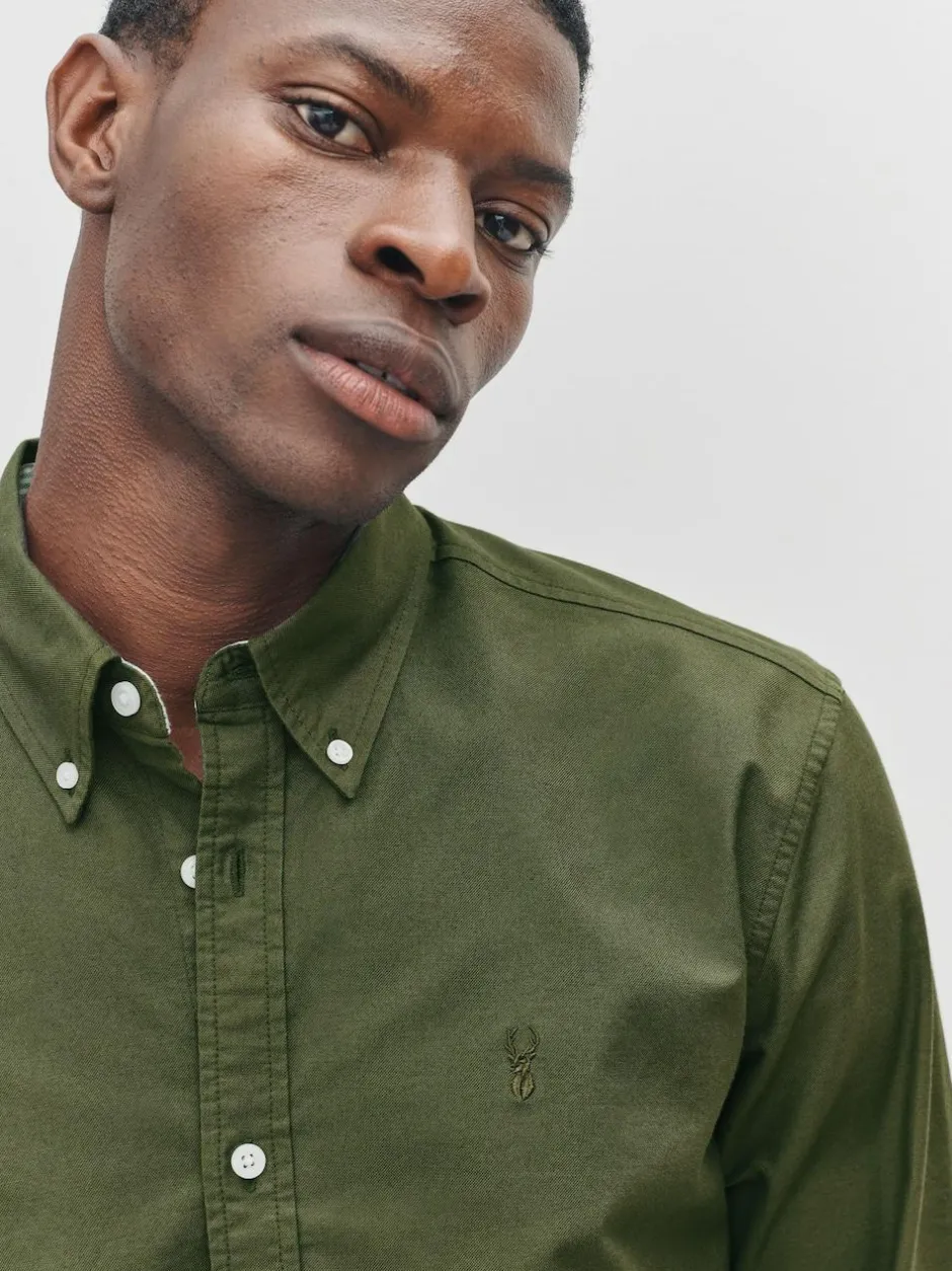 Next Dark Green Slim Fit Long Sleeve Oxford Shirt New