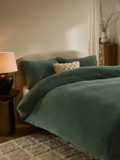 Next Dark Green Teddy Fleece Duvet Cover and Pillowcase Set Clearance