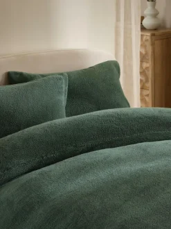 Next Dark Green Teddy Fleece Duvet Cover and Pillowcase Set Clearance