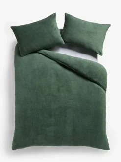 Next Dark Green Teddy Fleece Duvet Cover and Pillowcase Set Clearance