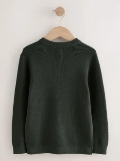Next Dark Green Without Stag Cotton Crew Neck Knitted Jumper (3-16yrs) Discount