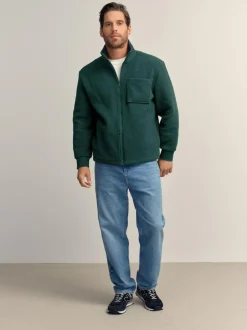 Next Zip Through Borg Fleece Dark Green Outlet