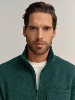 Next Zip Through Borg Fleece Dark Green Outlet