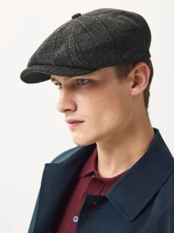 Next Baker Boy Hat Dark Grey Check Hot