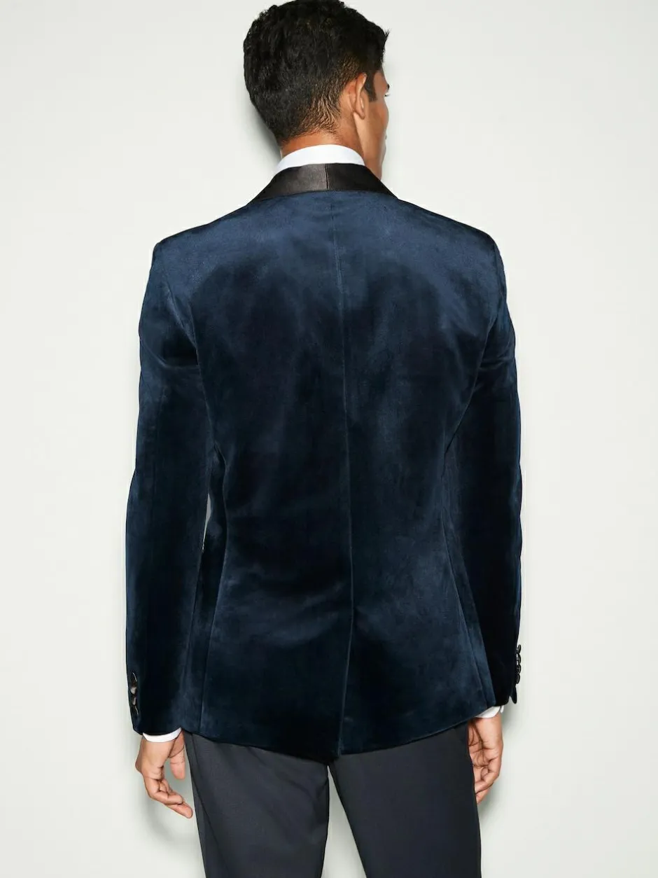Next Regular Fit Velvet Blazer Dark Navy Blue Online