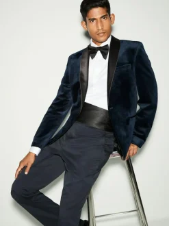 Next Regular Fit Velvet Blazer Dark Navy Blue Online