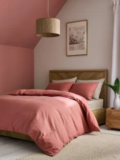 Next Dark Pink Supersoft 100% Brushed Cotton Duvet Cover Plain and Pillowcase Set Clearance