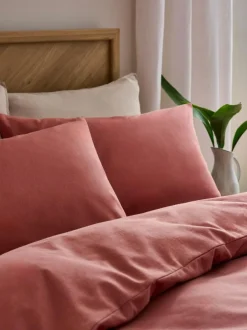 Next Dark Pink Supersoft 100% Brushed Cotton Duvet Cover Plain and Pillowcase Set Clearance
