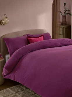 Next Dark Pink Teddy Fleece Duvet Cover and Pillowcase Set Online