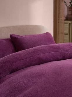 Next Dark Pink Teddy Fleece Duvet Cover and Pillowcase Set Online