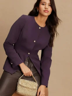 Next Dark Purple Collarless Blazer