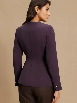 Next Dark Purple Collarless Blazer