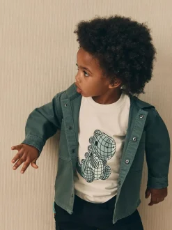 Next Twill Hooded Overshirt and T-Shirt Set (3mths-7yrs) Dark Teal Blue Discount