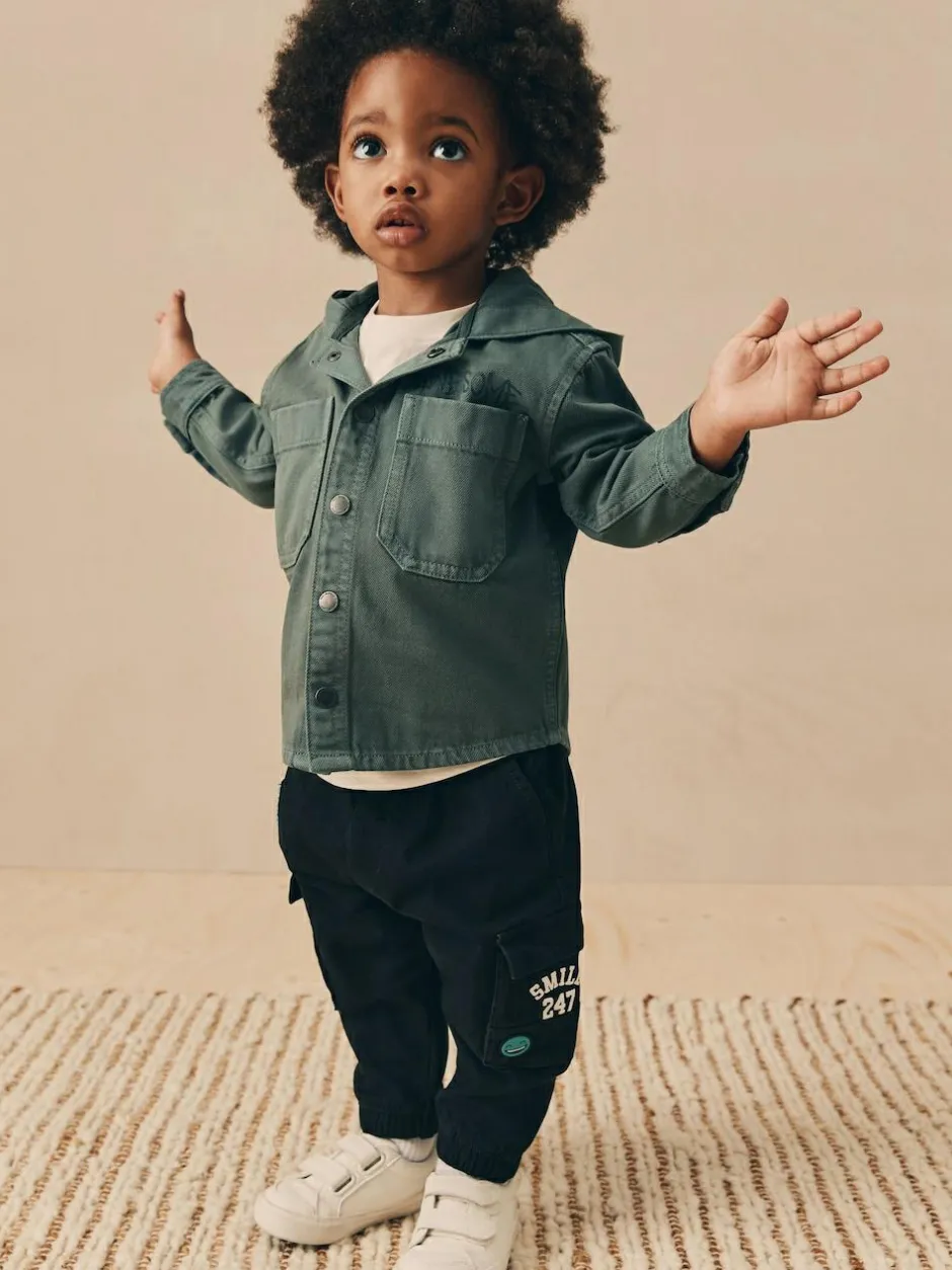 Next Twill Hooded Overshirt and T-Shirt Set (3mths-7yrs) Dark Teal Blue Discount