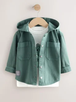 Next Twill Hooded Overshirt and T-Shirt Set (3mths-7yrs) Dark Teal Blue Discount