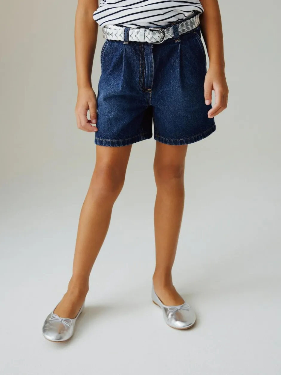 Next Relaxed Denim Pleated Shorts (3-16yrs) Dark Wash Outlet