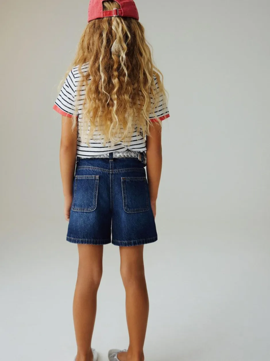 Next Relaxed Denim Pleated Shorts (3-16yrs) Dark Wash Outlet
