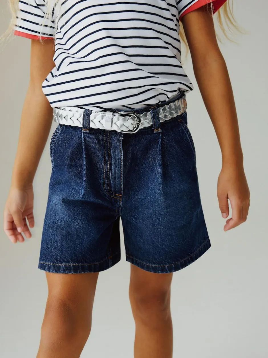 Next Relaxed Denim Pleated Shorts (3-16yrs) Dark Wash Outlet