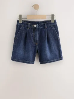 Next Relaxed Denim Pleated Shorts (3-16yrs) Dark Wash Outlet