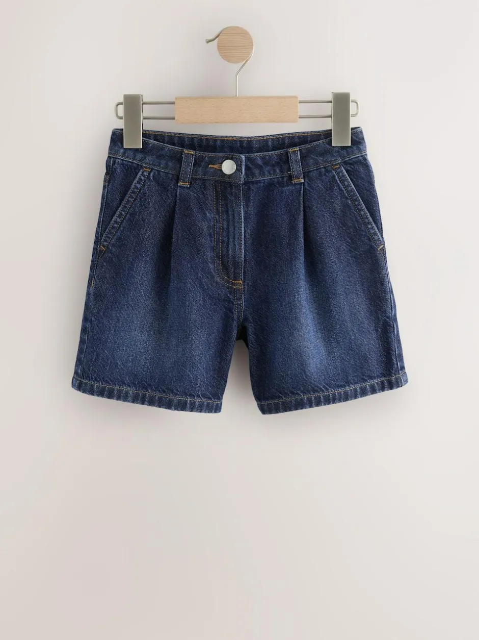 Next Relaxed Denim Pleated Shorts (3-16yrs) Dark Wash Outlet