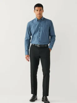 Next Denim Blue Regular Fit Button Down Easy Iron Oxford Shirt Discount