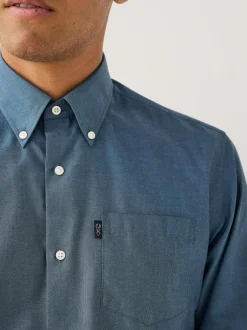 Next Denim Blue Regular Fit Button Down Easy Iron Oxford Shirt Discount
