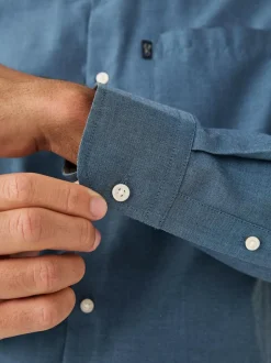 Next Denim Blue Regular Fit Button Down Easy Iron Oxford Shirt Discount