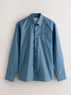 Next Denim Blue Regular Fit Button Down Easy Iron Oxford Shirt Discount