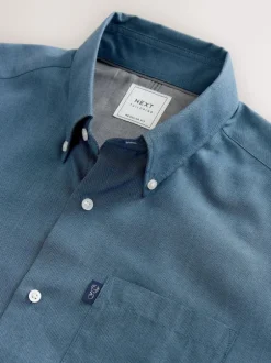 Next Denim Blue Regular Fit Button Down Easy Iron Oxford Shirt Discount