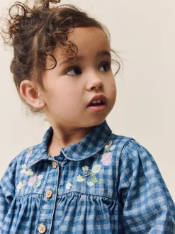 Next Long Sleeve Collar Dress (3mths-8yrs) Denim Check Embroidered Online