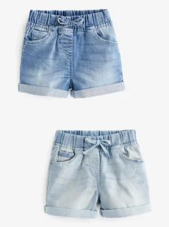 Next Denim Dark Wash 2 Pack Elasticated Waist Shorts (3mths-10yrs) Outlet