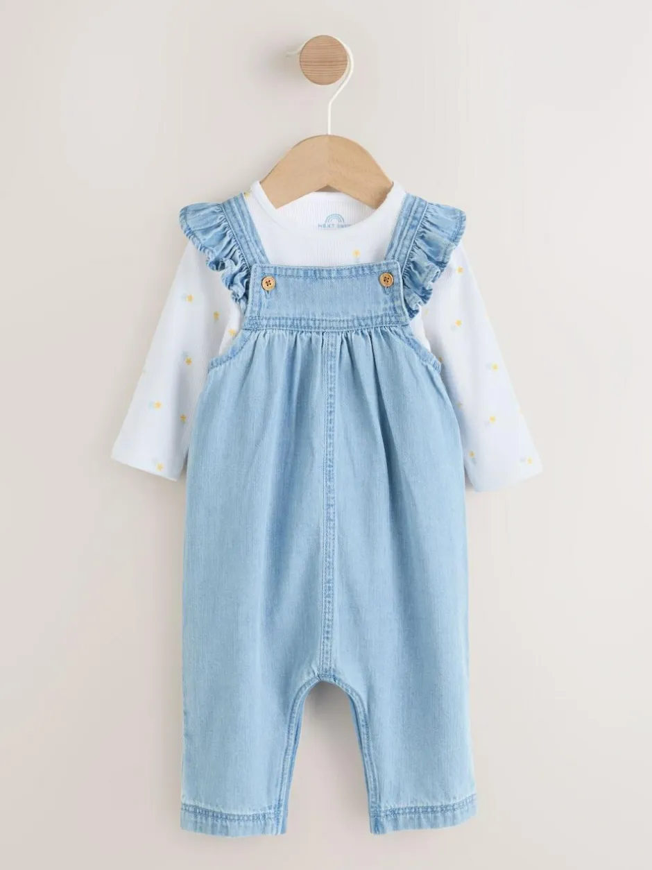 Next Dungarees and Long Sleeve Bodysuit Set 2 Piece (0mths-3yrs) Denim New