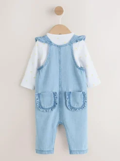 Next Dungarees and Long Sleeve Bodysuit Set 2 Piece (0mths-3yrs) Denim New