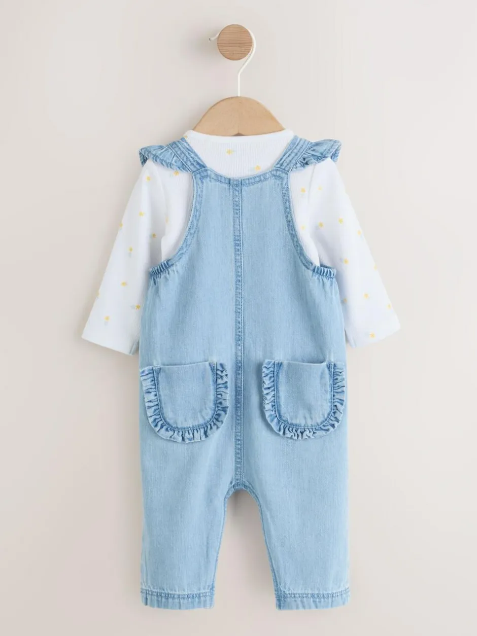Next Dungarees and Long Sleeve Bodysuit Set 2 Piece (0mths-3yrs) Denim New