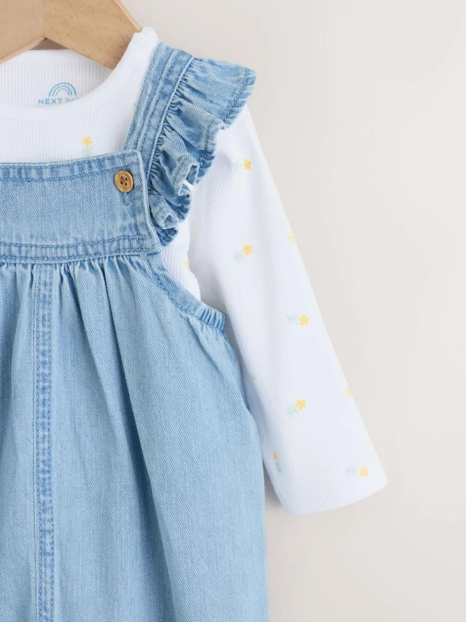 Next Dungarees and Long Sleeve Bodysuit Set 2 Piece (0mths-3yrs) Denim New