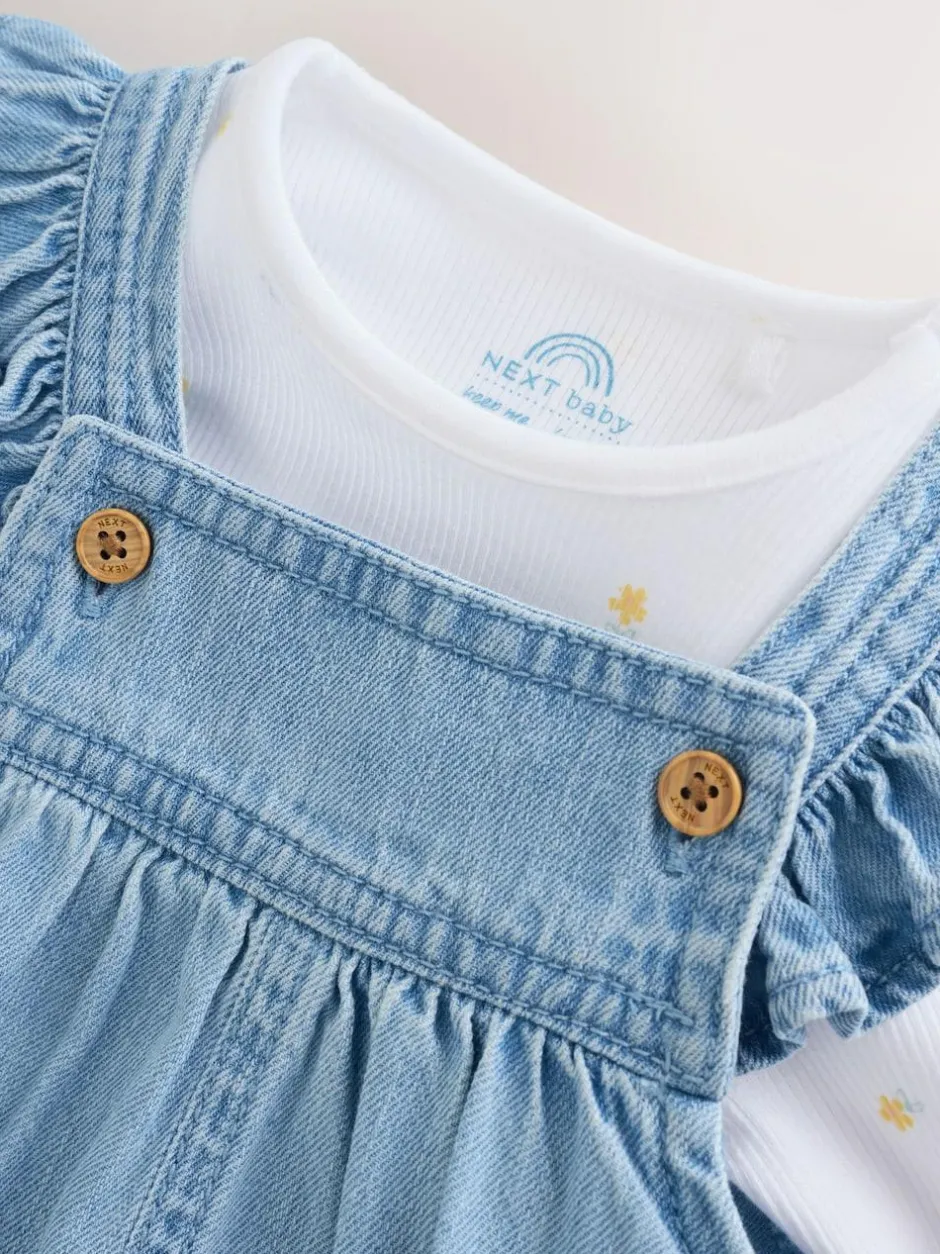 Next Dungarees and Long Sleeve Bodysuit Set 2 Piece (0mths-3yrs) Denim New